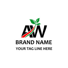 AW letters eco logo with leaf. Vector typeface for nature posters, eco friendly emblem, vegan identity, herbal and botanical cards etc. Ecology AB letters logo with green leaf.