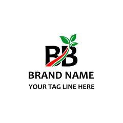 BB letters eco logo with leaf. Vector typeface for nature posters, eco friendly emblem, vegan identity, herbal and botanical cards etc. Ecology AB letters logo with green leaf.