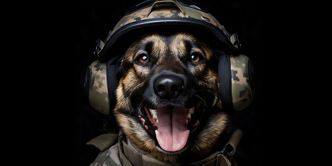 Military dog, German Shepherd with military camouflage protection
