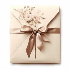 Brown wedding envelope with a brown bow on a white background