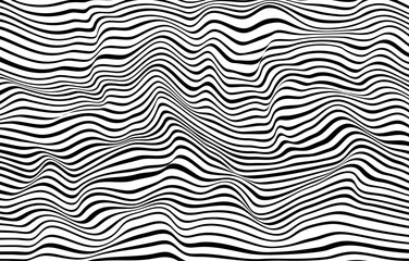 Optical illusion with striped and wrapped background. Wave oblique smooth lines optical effect pattern.