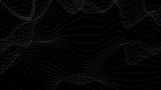 Abstract dynamic smooth wave background. Futuristic particle flow on a black background.