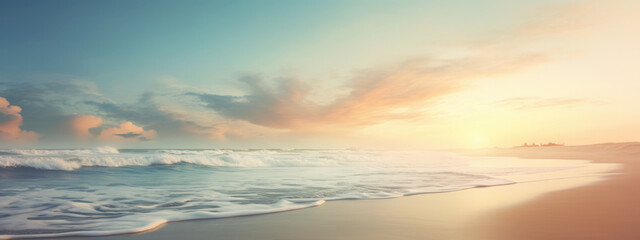 Sunset at the ocean shore , soft background banner - obrazy, fototapety, plakaty