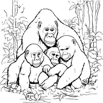 A family of gorillas coloring page