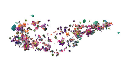 Pink flower petals failing down on transparent background