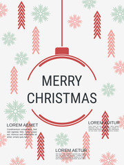 Merry Christmas and Happy New Year minimalistic style vector flyer template. Flat design illustration with winter style elements