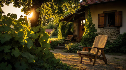 Obraz premium French suburb house with plenty of beautiful plant growth - Generative Ai