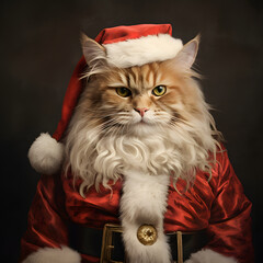 Santa Claus Cat Cute Kitten with Santa Claus Costume Christmas Season Image with Sweet Cat