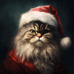 Santa Claus Cat Cute Kitten with Santa Claus Costume Christmas Season Image with Sweet Cat