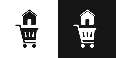 Buying real estate vector icon. Shopping cart and house sign