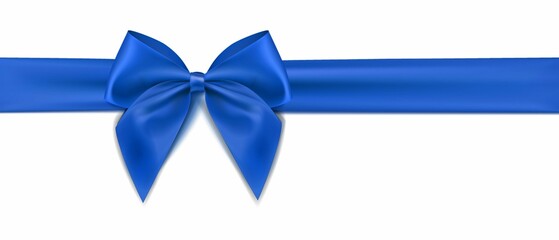 Detailed illustration of a blue bow on top of a white ribbon, placed on a white background