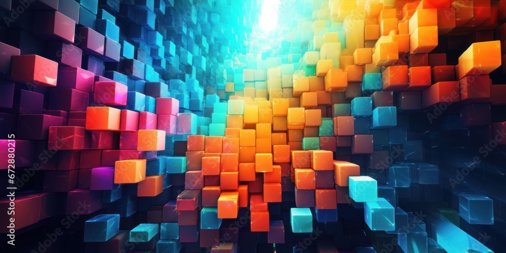 Poster abstract background with colorful glowing cubes.