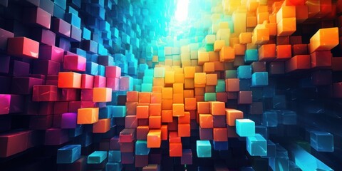 Abstract background with colorful glowing cubes. - obrazy, fototapety, plakaty