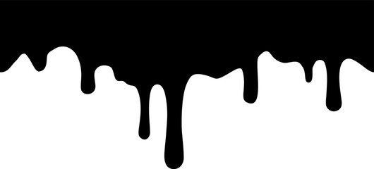 Drip of oil, sauce or paint isolated on white background. Black chocolate melt liquid splash border. - obrazy, fototapety, plakaty