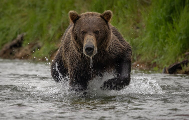 Obraz premium Brown Bear Fishing for Salmon in Katmai, Alaksa