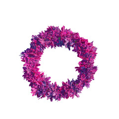 Round wreath of different flowers of vintage garden