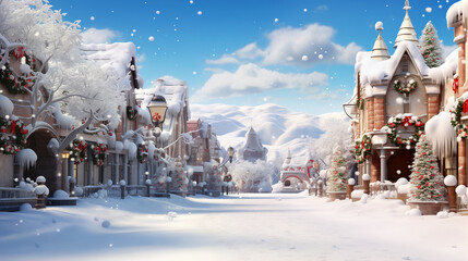 winter landscape with snow winter city house village christmas tree in the snow christmas tree decoration New Year's holiday celebration desktop wallpaper