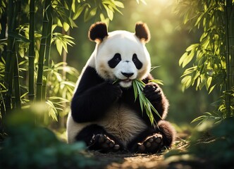 giant panda eating bamboo in the forest