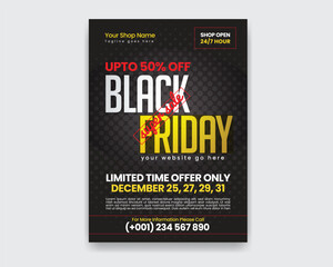Modern, Creative and professional Black Friday Sale Flyer Template Design 1 with orange color rectangle and triangle shape vector layout