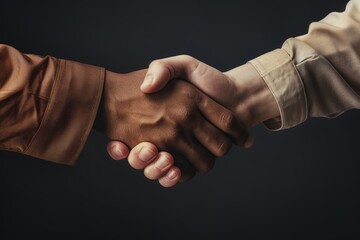 Close-up of an informal handshake between a black man and a white man