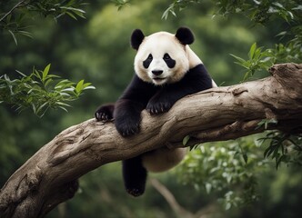 Obraz premium portrait of a lazy panda sleeping on a tree branch 