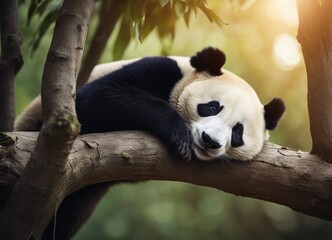 Obraz premium portrait of a lazy panda sleeping on a tree branch 