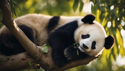 Obraz premium portrait of a lazy panda sleeping on a tree branch 