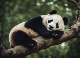 Obraz premium portrait of a lazy panda sleeping on a tree branch 