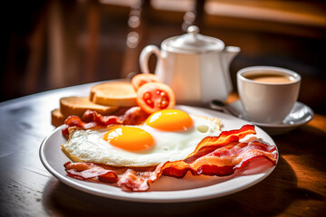 English breakfast on the kitchen table