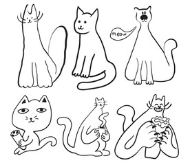 set of cat characters in vector. business icon in doodle style. linear illustration infographics. Template for logo sticker poster icon app website. Business icon series