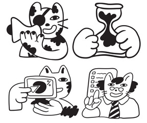 set of cat characters in vector. business icon in doodle style. linear illustration infographics. Template for logo sticker poster icon app website. Business icon series