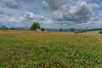 Rhönlandschaft am Heidelstein in der Langen Rhön, Biosphärenreservat Rhön, Bayern, Hessen, Deutschland.