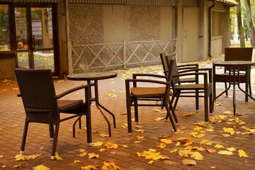 table and chairs in a cafe