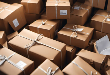 Lots of postal packages wrapped and prepared for delivery.
