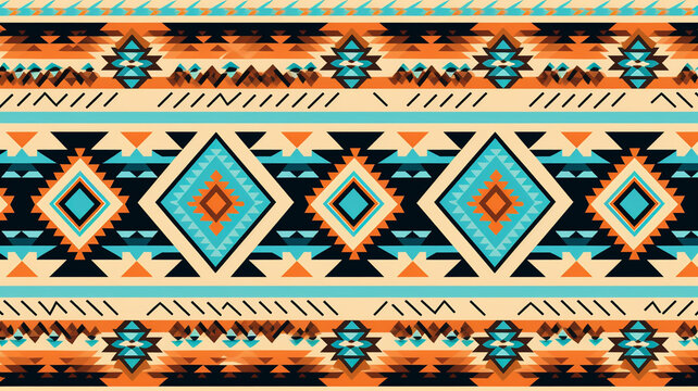 Colorful geometric ethnic pattern. 
Oriental, aztec and tribal traditional. seamless pattern or background banner