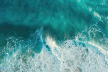 Fototapeta premium Aerial view of wave on the sea, shot with drone, Generative AI