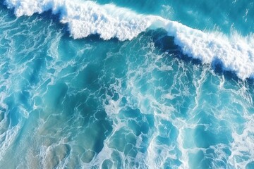 Fototapeta na wymiar Aerial view of wave on the sea, shot with drone, Generative AI