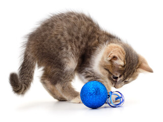 Kitten with christmas ball. - 672885886