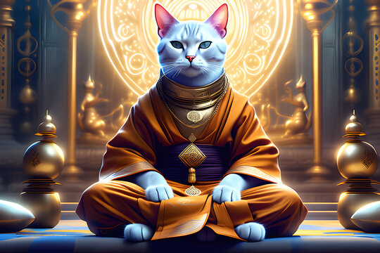 A meditating cat. Generative AI