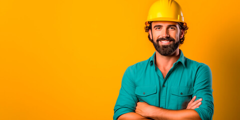  Young architect wearing builder safety helmet over isolated pastel background happy face smiling with crossed arms
