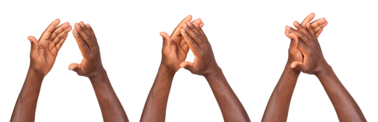 Rounds of applause. Man clapping his hands together isolated on white or transparent background
