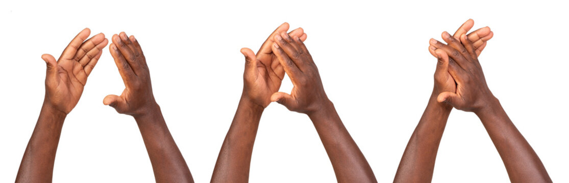 Rounds of applause. Man clapping his hands together isolated on white or transparent background