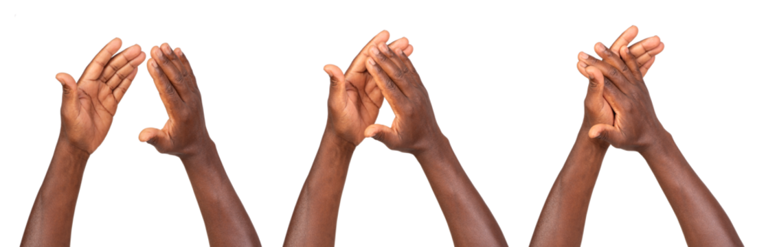 Rounds of applause. Man clapping his hands together isolated on white or transparent background