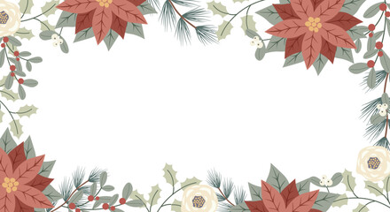 Christmas winter banner with flower poinsettia and red berries. Perfect for  greeting card design
