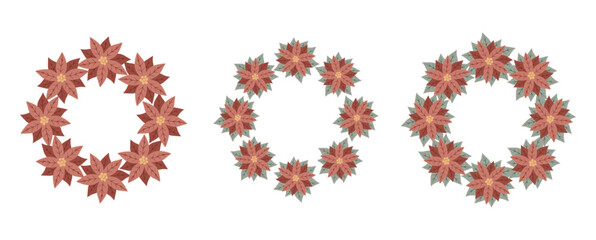 Christmas wreaths with red poinsettia. Design for New Year and Christmas cards, scrapbooking, stickers, planner, invitations