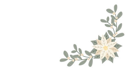 Christmas winter banner with flower white poinsettia and white berries. Perfect for  greeting card design