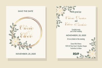 Beautiful floral wreath wedding invitation card template. Wedding ornament concept. Floral poster, invite. Decorative greeting card or invitation design background