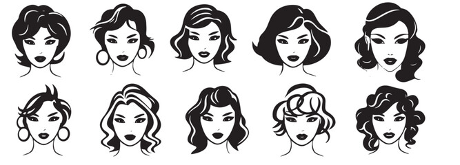 female faces silhouettes, iconpack