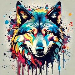 wolf head illustration ,,vector, with colour splash - obrazy, fototapety, plakaty