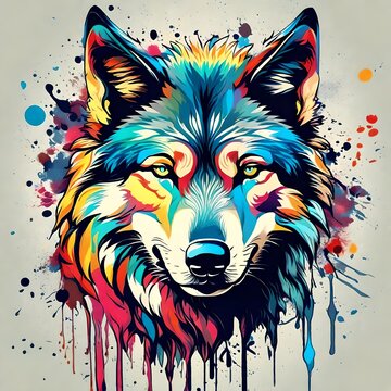 wolf head illustration ,,vector, with colour splash